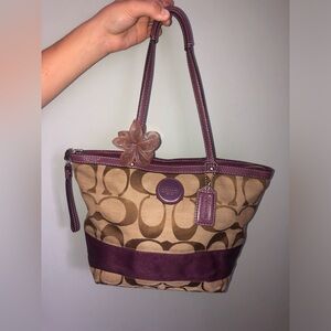 Y2K Coach Purple and Tan Women's Tote bag